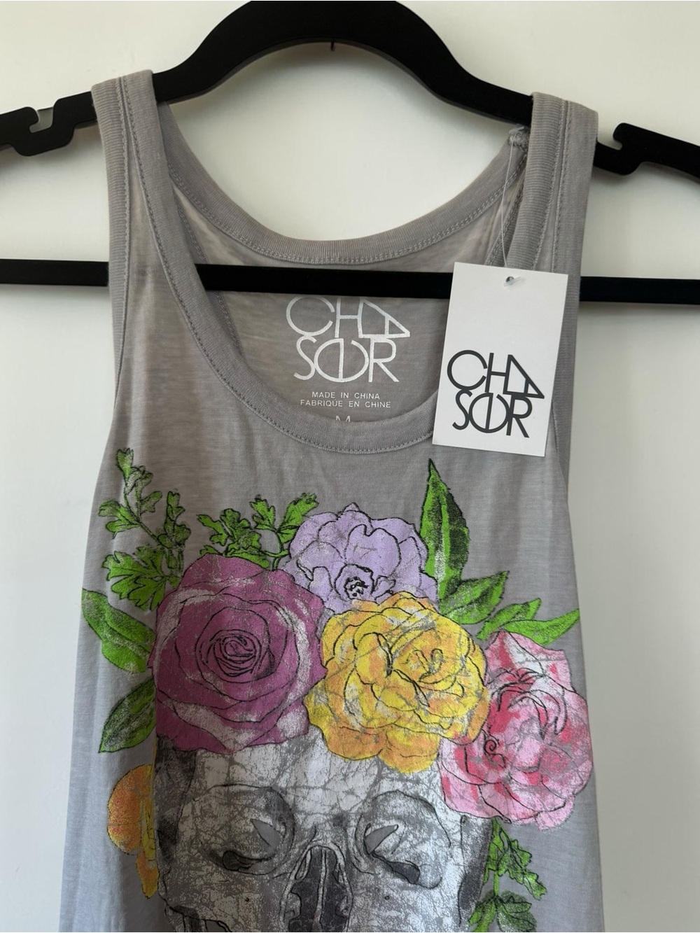 Chaser | NWT | Flower Crown Skull Jersey Tank Top Grey Size | Medium - Picture 4 of 5